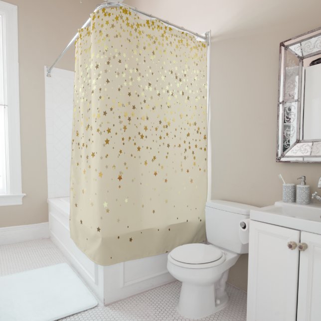 Golden Stars Shower Curtain in Champagne (In Situ)