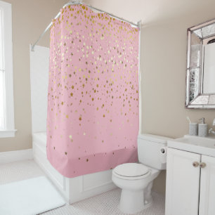 Golden Stars Shower Curtain in Pink