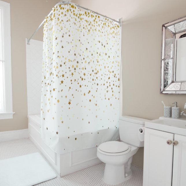 Golden Stars Shower Curtain in White (In Situ)