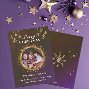 Golden Stars & Snowflakes Photo Christmas Holiday Card