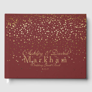 Golden Stars Wedding Guest Book-Burgundy Guest Book