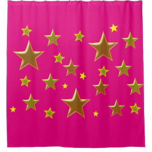 golden stars with pink background shower curtain