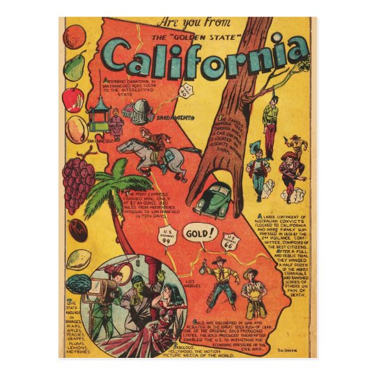 Golden State of California Facts Postcard
