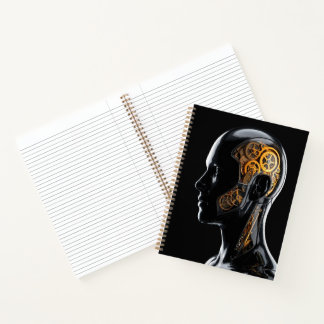 Golden Steampunk Cyborg Glowing Blue Neo Deco Notebook