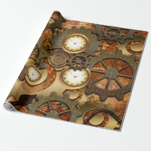 Golden steampunk wrapping paper