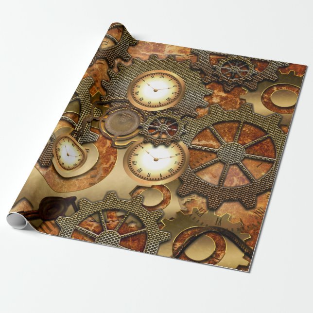 Golden steampunk wrapping paper (Unrolled)