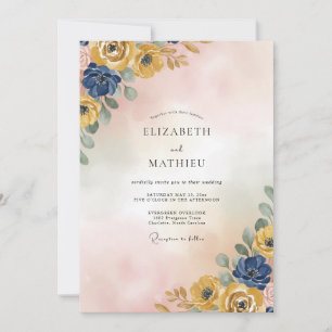 Golden Steel Peony Wedding Invitation