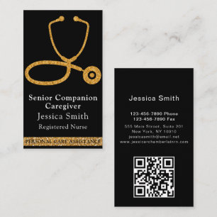 golden Stethoscope Sparkling Nurse Caregiver  Business Card