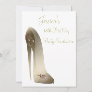 Golden Stiletto Shoe Invitation Cards