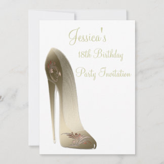 Golden Stiletto Shoe Invitation Cards