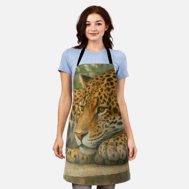 Golden Stillness – Resting Leopard in Foliage Apron (Worn)