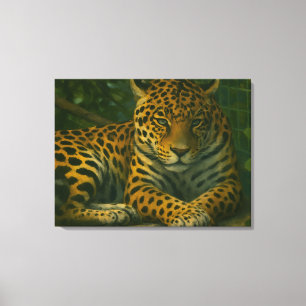 Golden Stillness – Resting Leopard in Foliage Canvas Print