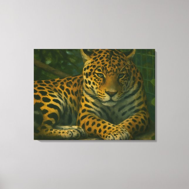 Golden Stillness – Resting Leopard in Foliage Canvas Print (Front)