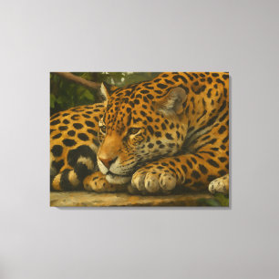Golden Stillness – Resting Leopard in Foliage Canvas Print
