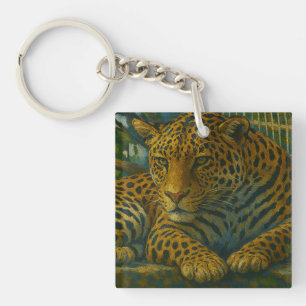 Golden Stillness – Resting Leopard in Foliage Key Ring