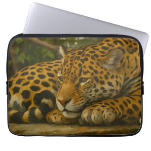 Golden Stillness – Resting Leopard in Foliage Laptop Sleeve