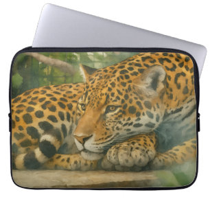 Golden Stillness – Resting Leopard in Foliage Laptop Sleeve