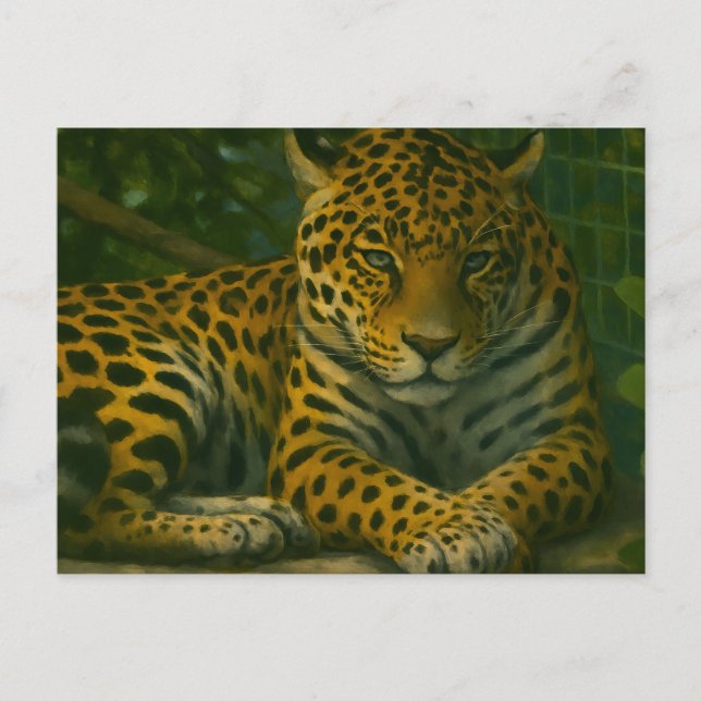Golden Stillness – Resting Leopard in Foliage Postcard (Front)