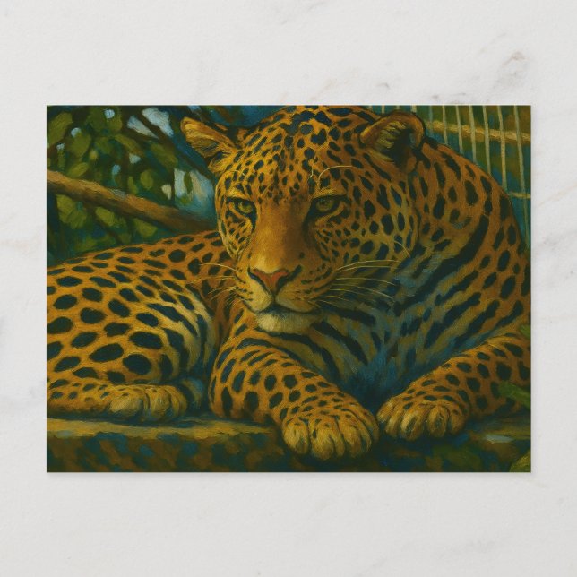 Golden Stillness – Resting Leopard in Foliage Postcard (Front)