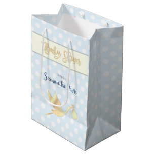 Golden Stork Baby Boy Baby Shower Medium Gift Bag
