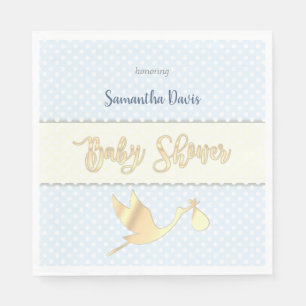 Golden Stork Baby Boy Baby Shower Napkin