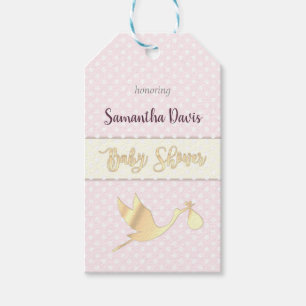 Golden Stork Baby Girl Baby Shower Gift Tags