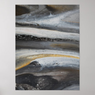 Golden Strata – Abstract Fluid Art Poster, Grey, B Poster