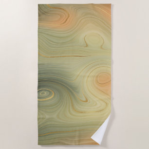 Golden Strata   Peach Burnt Orange Green Agate Beach Towel
