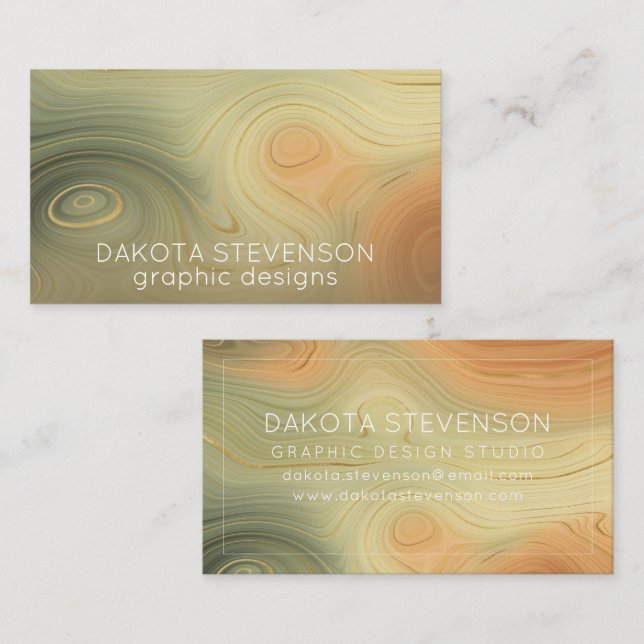 Golden Strata | Peach Burnt Orange Green Agate Business Card (Front/Back)