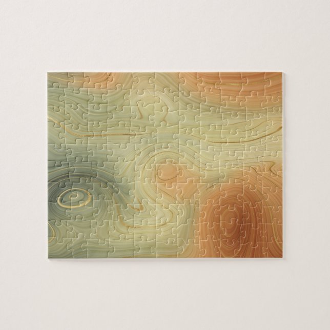 Golden Strata | Peach Burnt Orange Green Agate Jigsaw Puzzle (Horizontal)