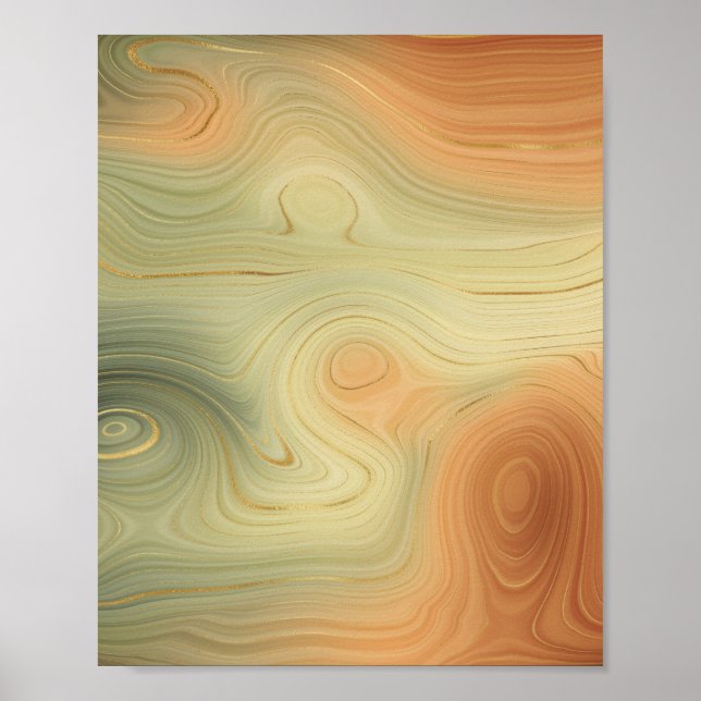 Golden Strata | Peach Burnt Orange Green Agate Poster (Front)