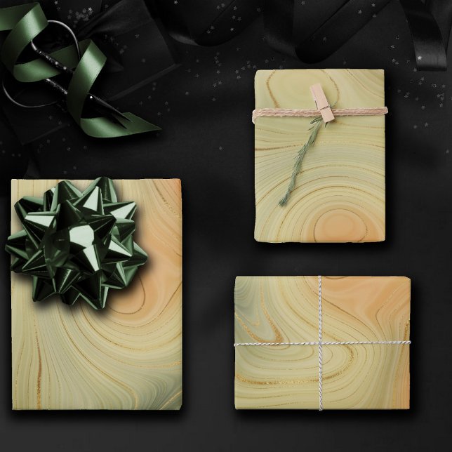 Golden Strata | Peach Burnt Orange Green Agate Wrapping Paper Sheet (Creator Uploaded)