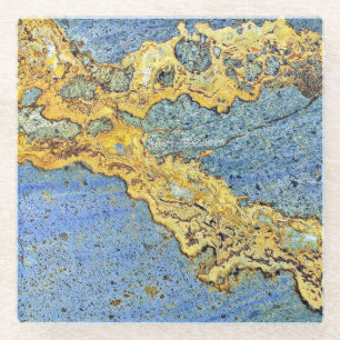Golden Strata Stone Blue Modern Glass Coaster