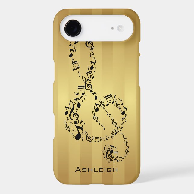 Golden Stripes Black Treble Clef Music Notes Case-Mate iPhone Case (Back)