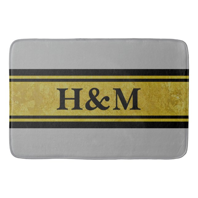 Golden Stripes - black + your text & ideas Bath Mat (Front)