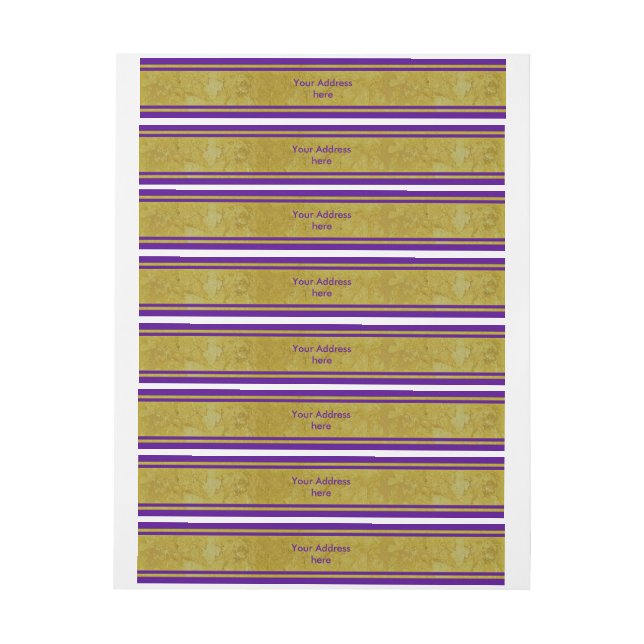 Golden Stripes - dark violet + your ideas Wraparound Address Label (Sheet)