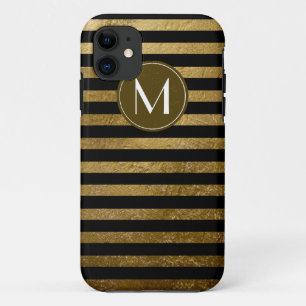 golden stripes on black monogrammed stylish iPhone 11 case