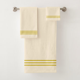 Golden Stripes on Light Champagne Beige  Bath Towel Set