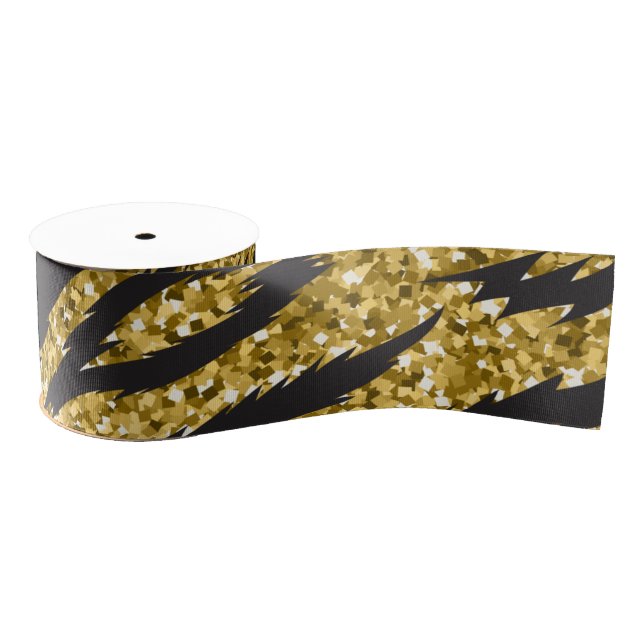 Golden stripes print, tiger stripes pattern grosgrain ribbon (Spool)