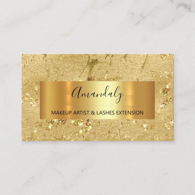 Golden Strokes Beauty Shop Minimalism Elegant Business Card (Front)