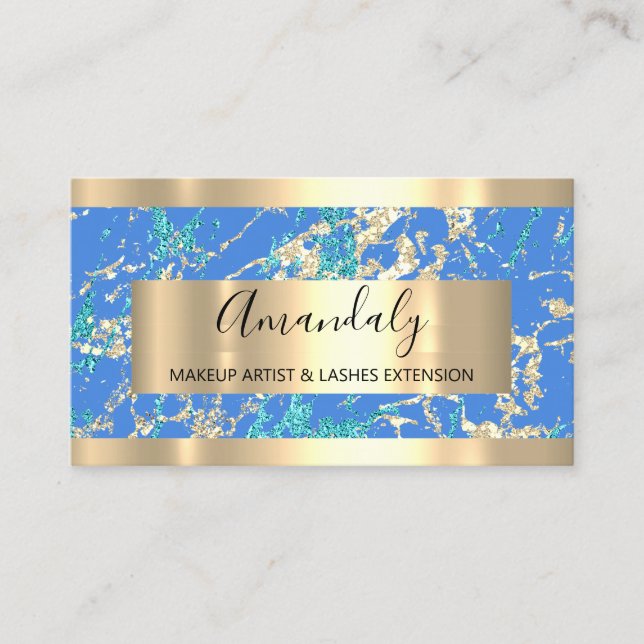 Golden Strokes Grey Glitter Blue Celestial  Business Card (Front)