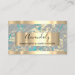 Golden Strokes Grey Glitter Blue Marble Business Card