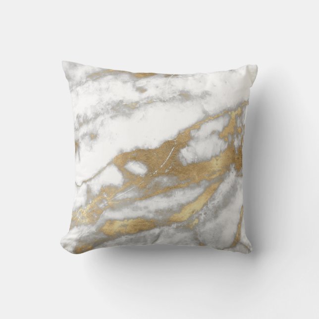 Golden Strokes Metallic Glitter Marble Gray Stone Cushion (Front)