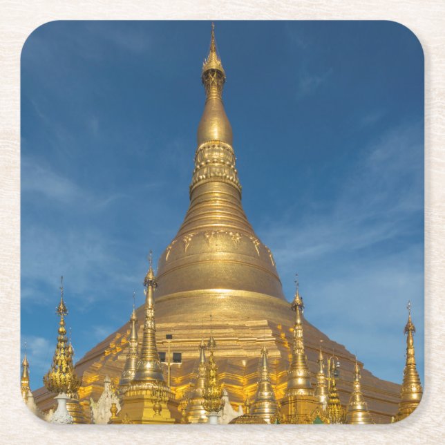 Golden Stupa Temple Square Paper Coaster (Front)