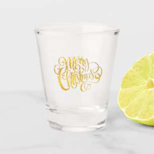 Golden Stylish Typography Merry Christmas Shot Glass