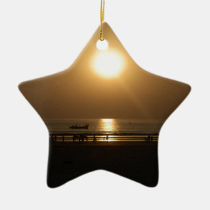 Golden Summer Sunset Reflection on the Beach Ceramic Tree Decoration