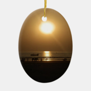 Golden Summer Sunset Reflection on the Beach Ceramic Tree Decoration