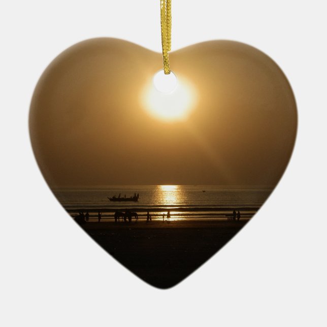 Golden Summer Sunset Reflection on the Beach Ceramic Tree Decoration (Front)