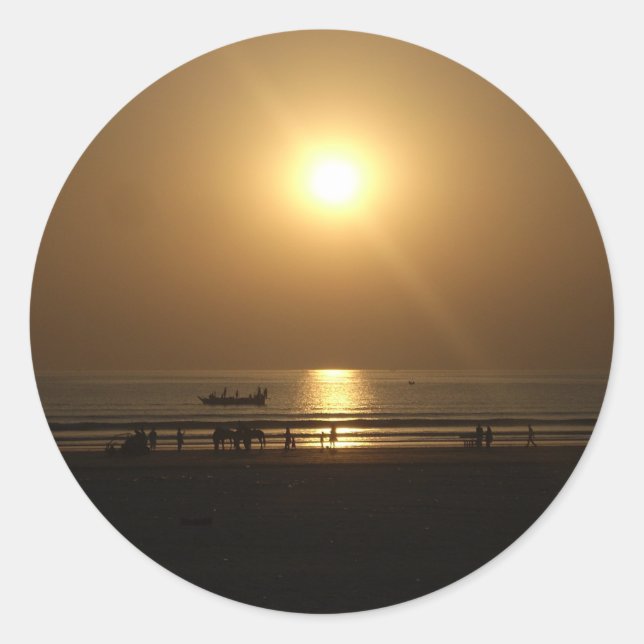 Golden Summer Sunset Reflection on the Beach Classic Round Sticker (Front)