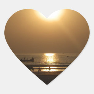 Golden Summer Sunset Reflection on the Beach Heart Sticker
